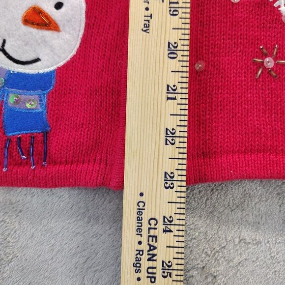 Carly St.Claire Woman Sweater Vest Red XL Full Zip Snowman Embroidered Beaded - Picture 4 of 12